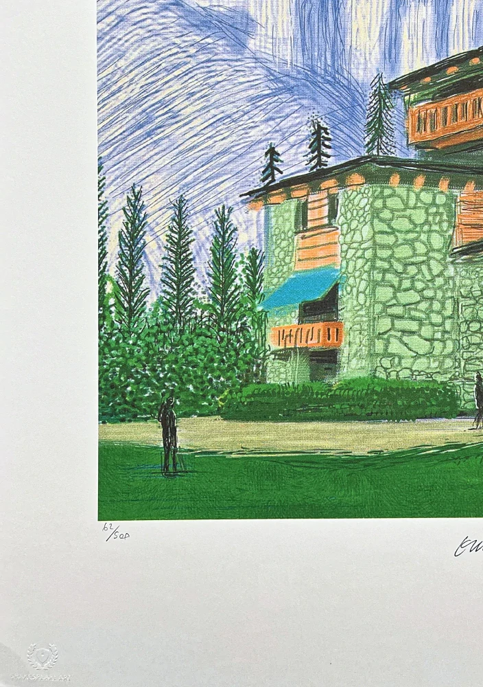 David Hockney - The Yosemite suite - House with green and brown 62/500 - limitovaná edice s certifikátem, 35x50 cm