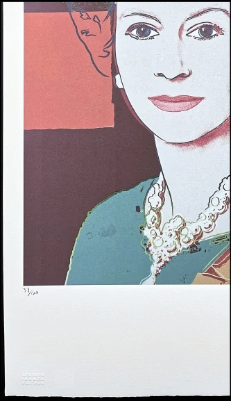 Andy Warhol - Queen Elizabeth II. hnědo-červená 38/100 - edice Leo Castelli s certifikátem