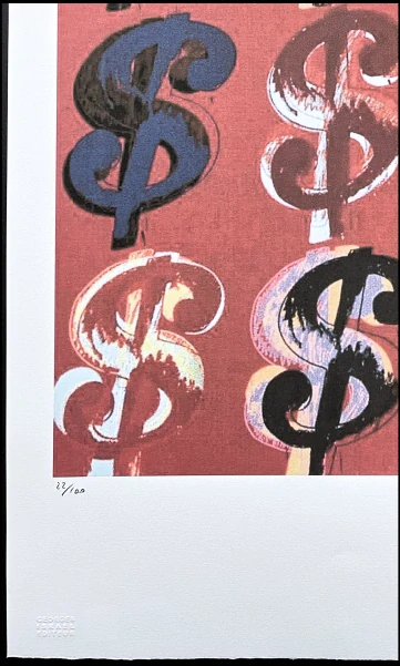 Andy Warhol - 9x Dollar Sign hnědo-červený 22/100 - edice Leo Castelli s certifikátem