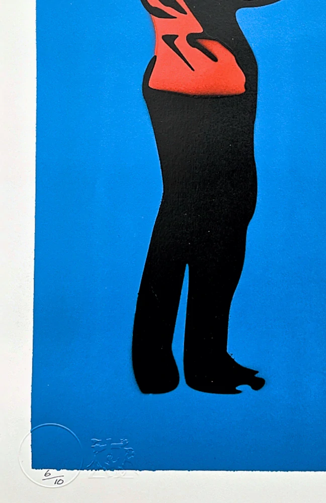 BANKSY/NOT BANKSY - Anarchy Guard blue 6/10 -  originální ručně stříkaný sprej na papíře