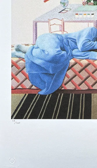 David Hockney - Model with unfinished self-portrait 59/500 - limitovaná edice s certifikátem, 35x50 cm