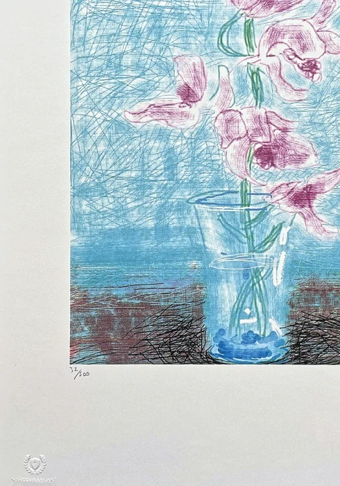 David Hockney - Pink Orchid 32/500 - limitovaná edice s certifikátem, 35x50 cm