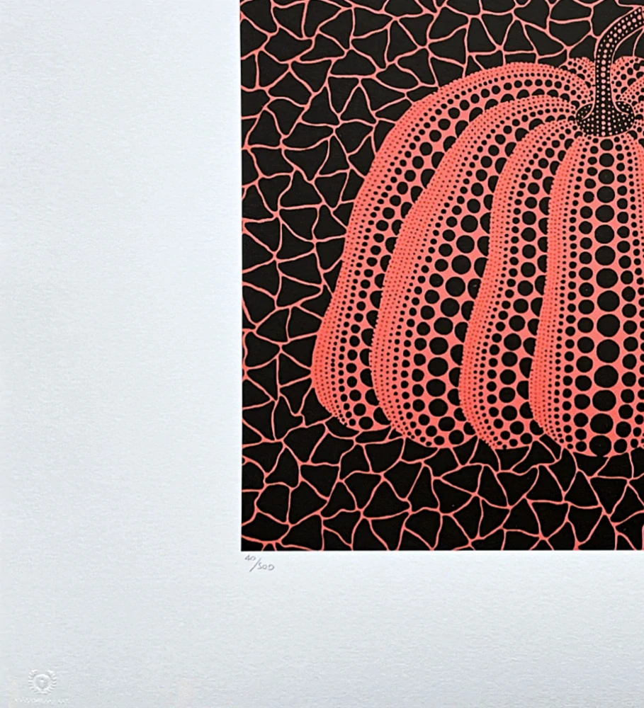 Yayoi Kusama - Red pumpkin on black x/500 - signováno, číslovaná edice, 65x50 cm