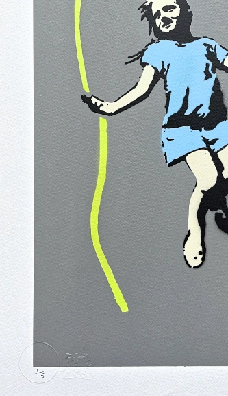 BANKSY/NOT BANKSY - Girl with skipping rope gray 1/5 - originální ručně stříkaný sprej na papíře