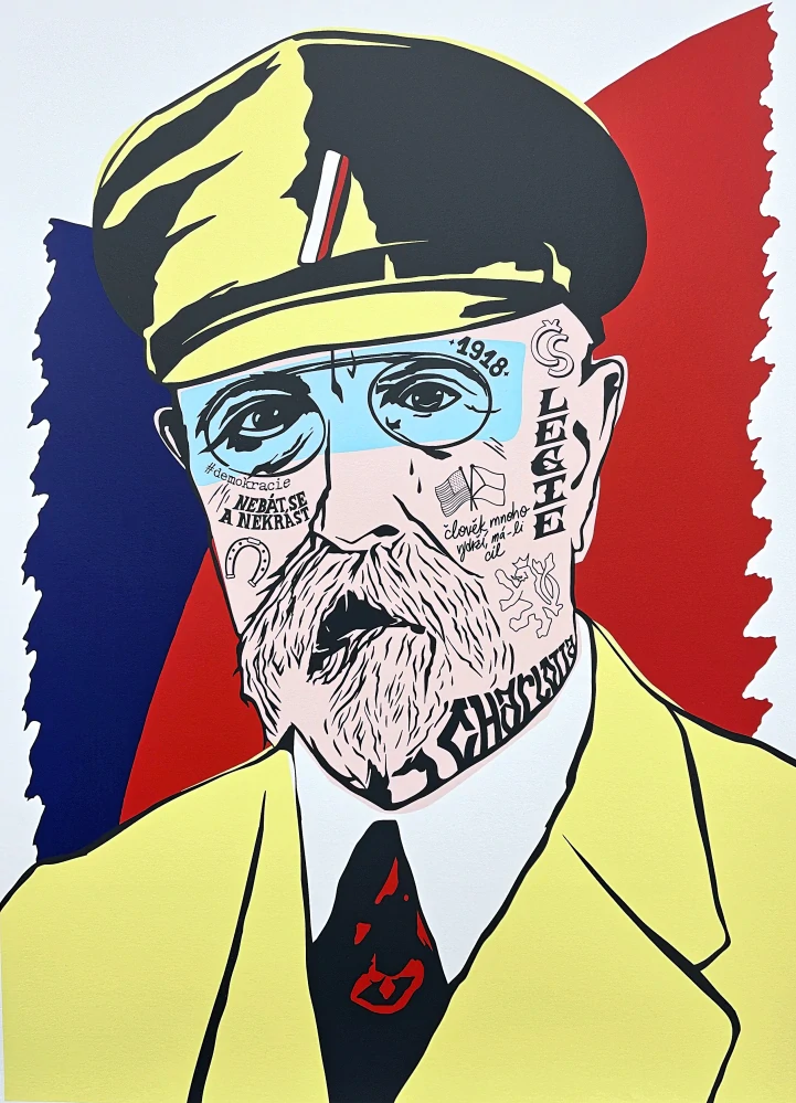 Pasta Oner - AKCE - SADA - 2x serigrafie - Tomáš Garrigue Masaryk žlutá i modrá barva - 2 kusy originálních serigrafií, signováno, limitované edice, 50x70cm