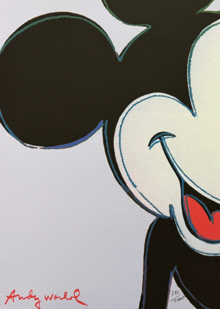 Andy Warhol - Mickey Mouse světle modrošedý 280/2400 - 60x60 cm, limitovaná edice CMOA s certifikátem