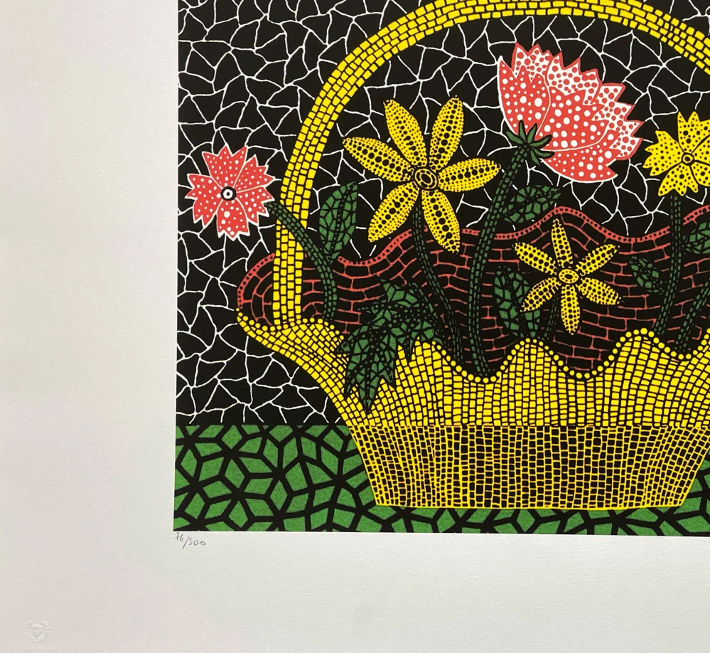 Yayoi Kusama - Flower basket x/500 - signováno, číslovaná edice, 65x50 cm