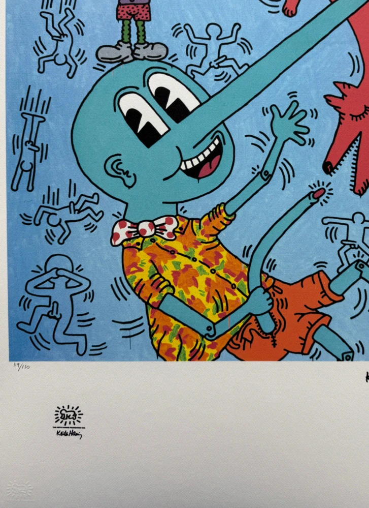 Keith Haring - Pinocchio x/150 - signováno, limitovaná edice s certifikátem, 70x50 cm