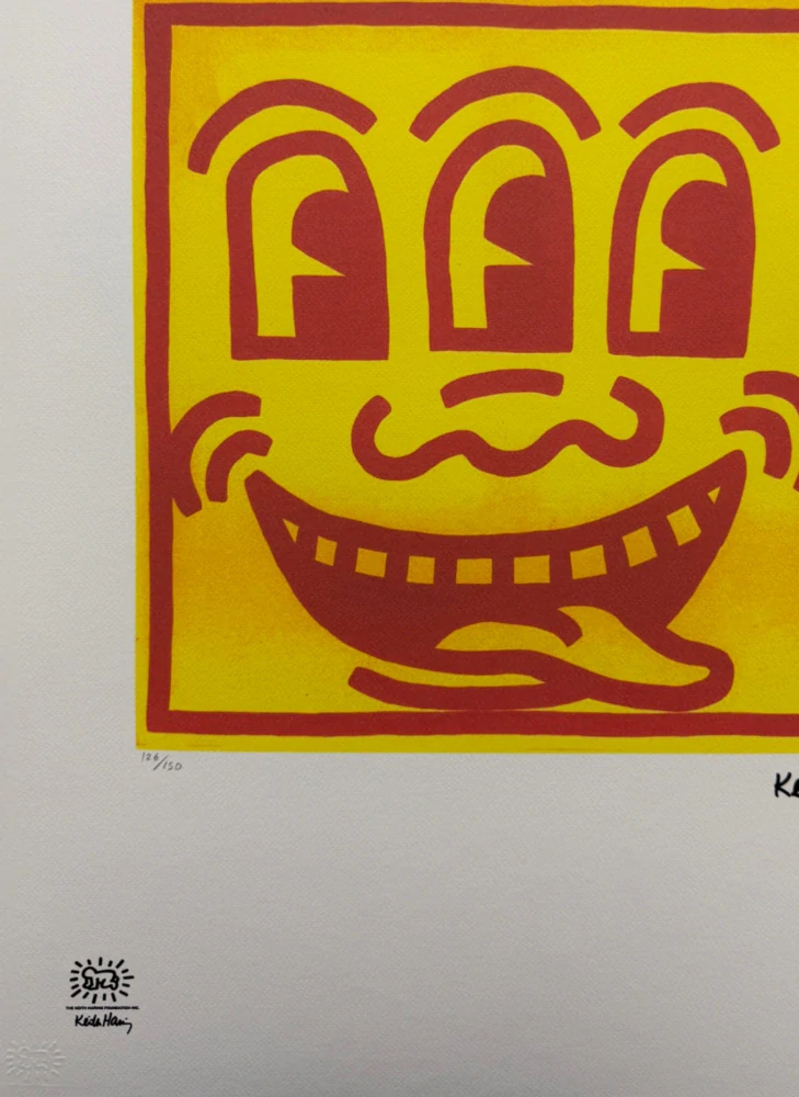 Keith Haring - Three Eyed Smiling Face x/150 - signováno, limitovaná edice s certifikátem, 70x50 cm