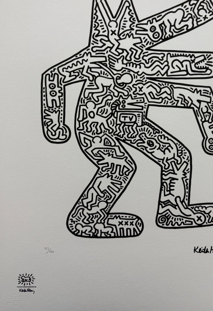 Keith Haring - Barking Dog Figure x/150 - signováno, limitovaná edice s certifikátem, 50x70 cm