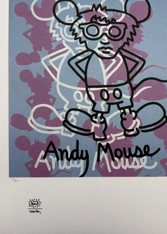 Keith Haring - Andy Mouse ll x/150 - signováno, limitovaná edice s certifikátem, 50x70 cm
