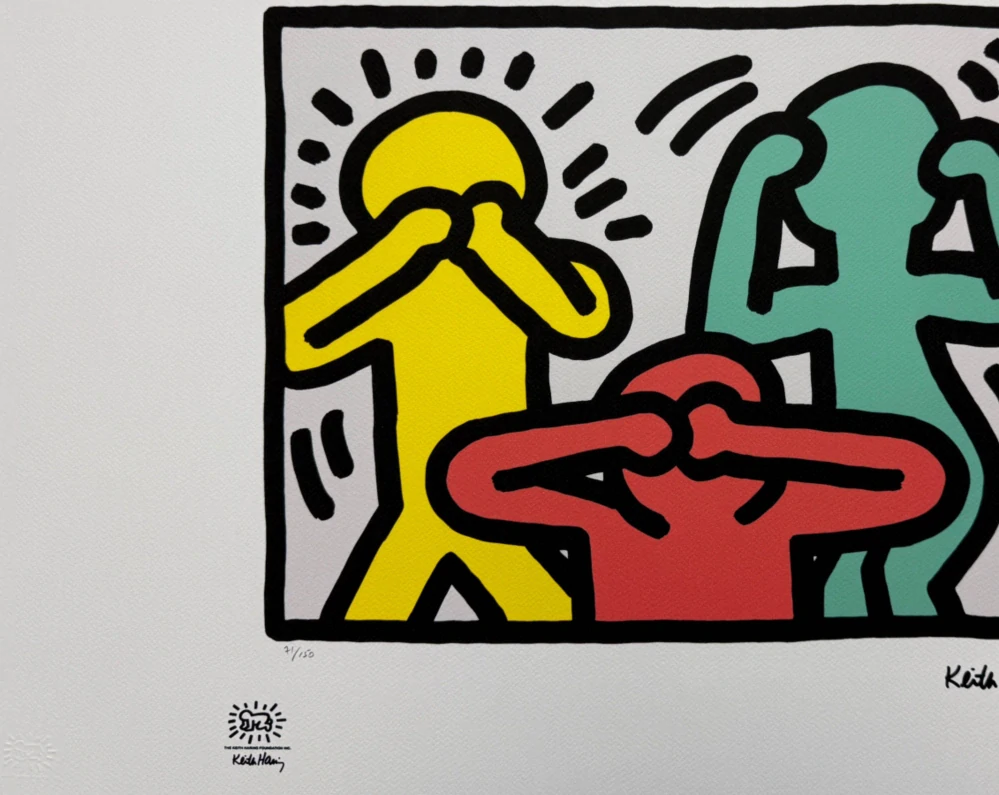 Keith Haring - See No Evil Hear No Evil Speak No Evil x/150 - signováno, limitovaná edice s certifikátem, 70x50 cm