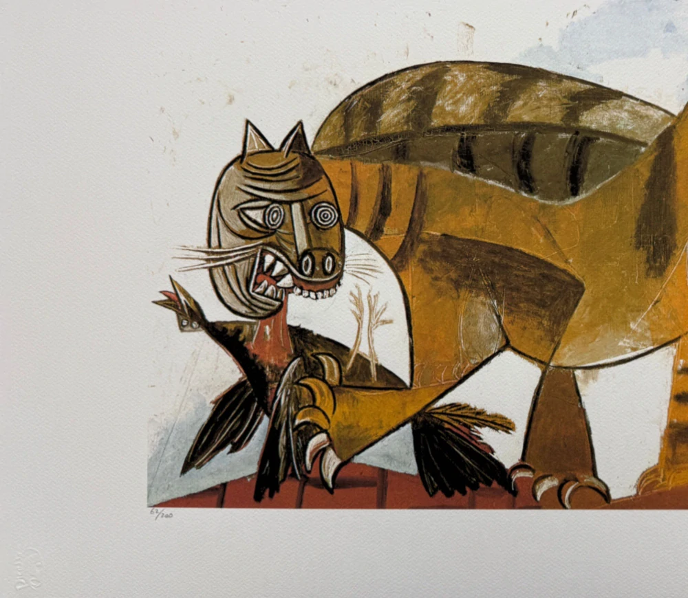 Pablo Picasso - Cat Seizing a Bird 62/200 - signováno, s certifikátem, 70x50 cm