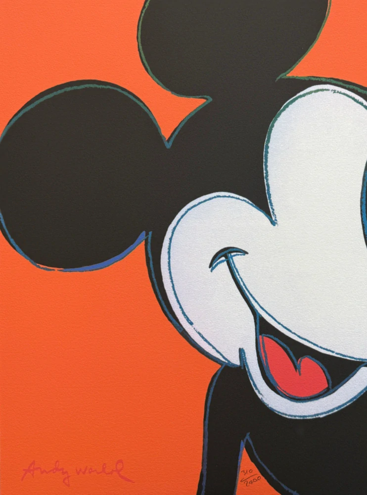 Andy Warhol - Mickey Mouse světle oranžový x/2400 - 60x60cm, limitovaná edice CMOA a certifikátem