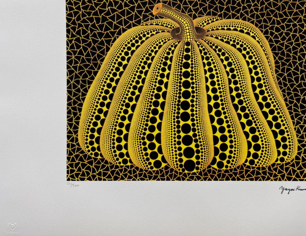 Yayoi Kusama - Yellow pumpkin on black III x/500 - signováno, číslovaná edice, 65x50 cm