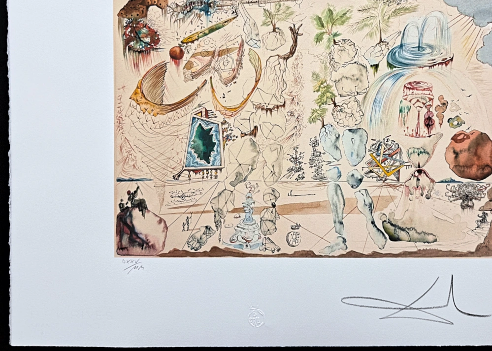 Salvador Dalí - Surrealistic Composition with Floating Objects - signováno, limitovaná edice, 66x50cm