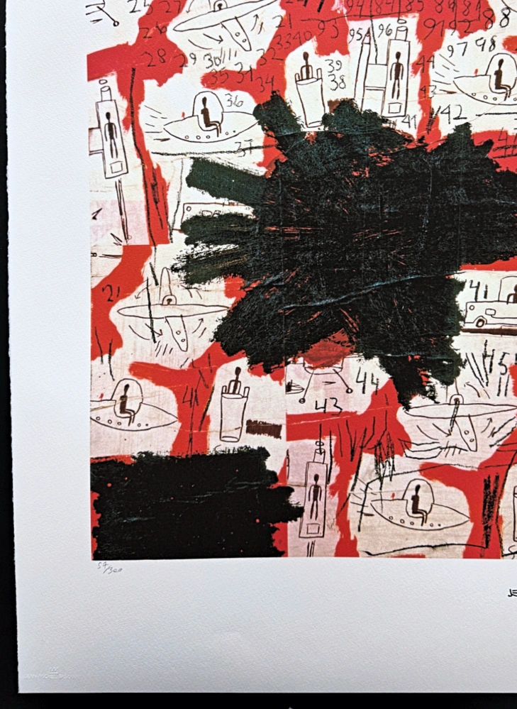 Jean-Michel Basquiat - Red and Black with Numbers and Boats - x/300 - limitovaná edice, signováno, 50x70cm