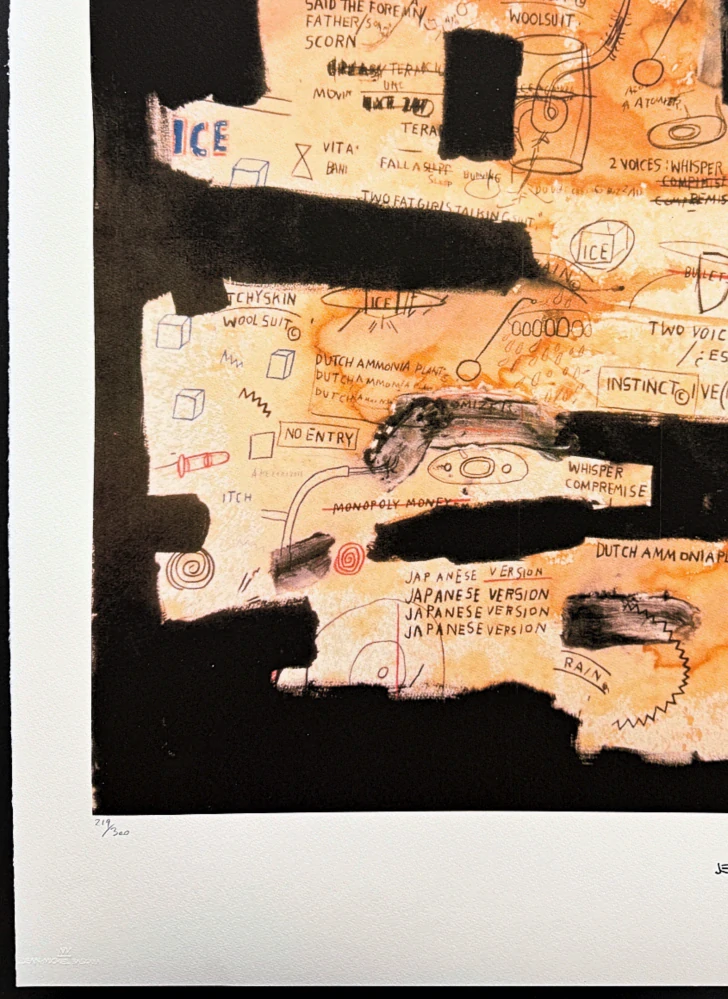 Jean-Michel Basquiat - Orange Text Composition on Black - x/300 - limitovaná edice, signováno, 50x70cm