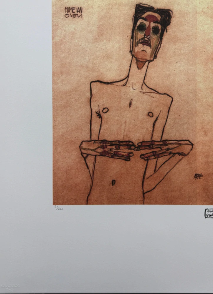 Egon Schiele - Male Self Portrait with Hands Folded - x/200 - limitovaná edice, s certifikátem, 50x70 cm