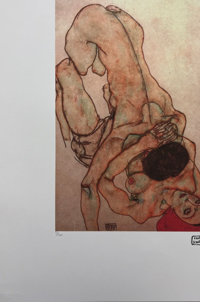 Egon Schiele - Two Intertwined Female Nudes - x/200 - limitovaná edice, s certifikátem, 50x70 cm