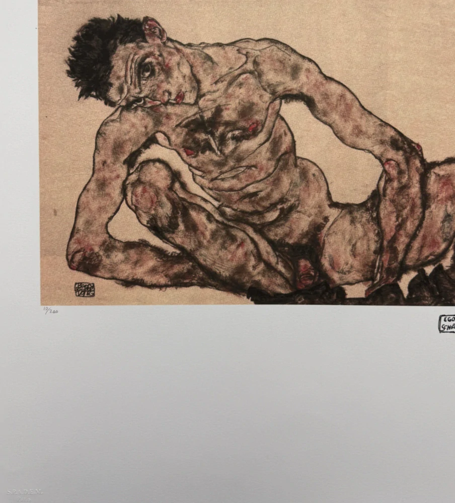 Egon Schiele - Reclining Male Nude - x/200 - limitovaná edice, s certifikátem, 50x70 cm