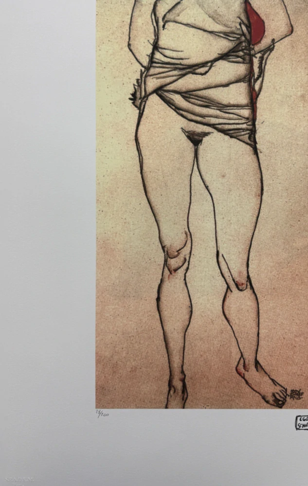 Egon Schiele - Standing Female Nude Seen from Behind - x/200 - limitovaná edice, s certifikátem, 50x70 cm