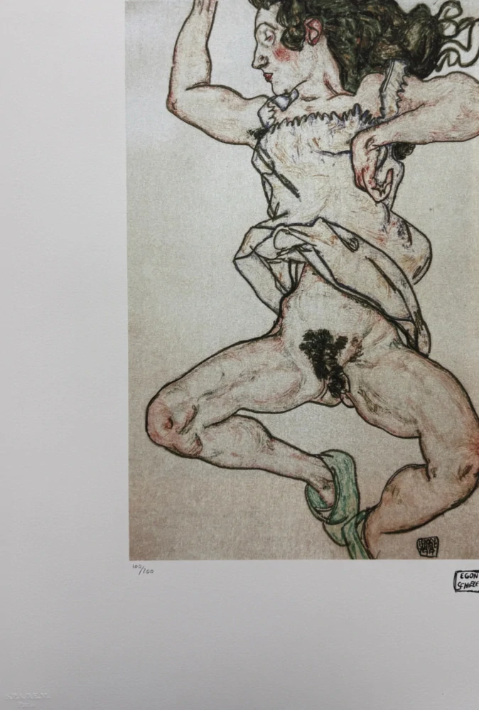 Egon Schiele - Dancing Female Nude with Raised Arms - x/200 - limitovaná edice, s certifikátem, 50x70 cm