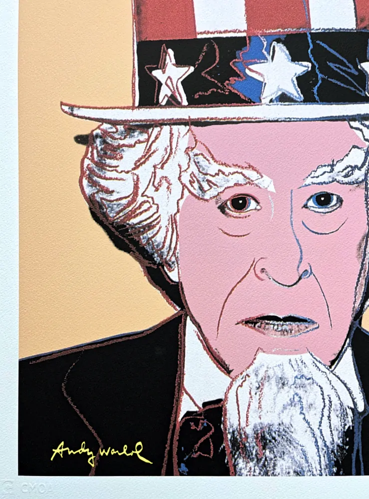 Andy Warhol - Uncle Sam žlutý 100/500 - signováno, 50x50cm, limitovaná edice CMOA s certifikátem