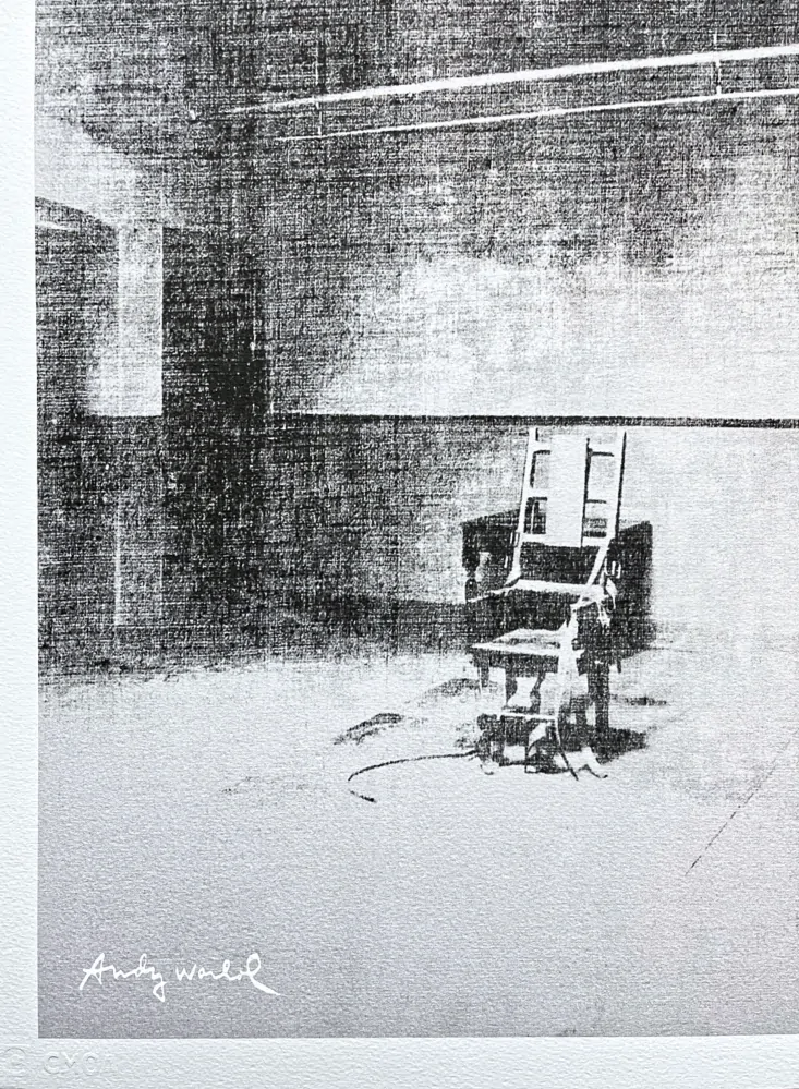 Andy Warhol - Electric Chair černo-bílé 121/500 - signováno, 50x50cm, limitovaná edice CMOA s certifikátem