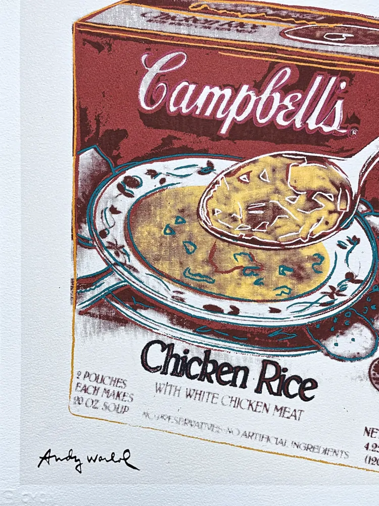 Andy Warhol - Campbells Soup Chicken Rice 196/500 - signováno, 50x50cm, limitovaná edice CMOA s certifikátem