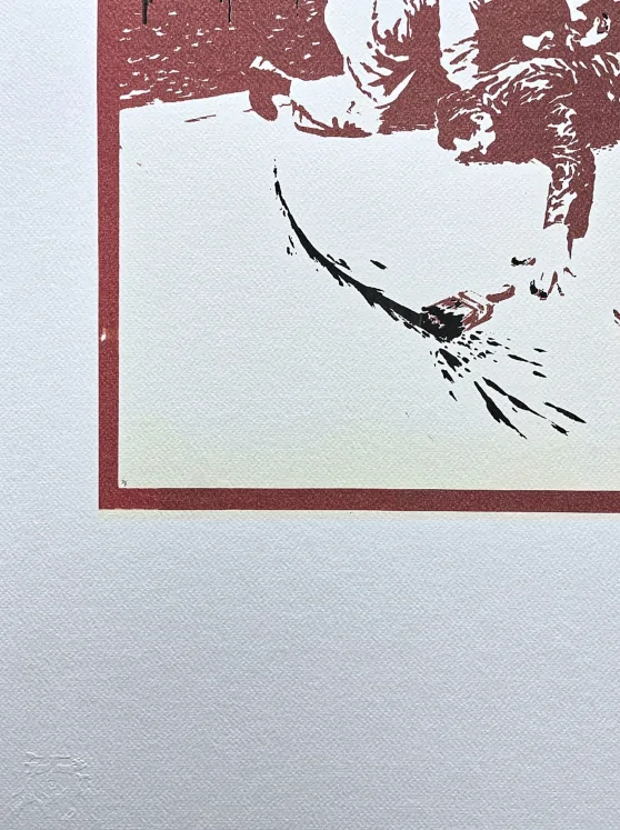 Banksy - I fought the Law x/150 červený - číslovaná edice s certifikátem, 50x70cm