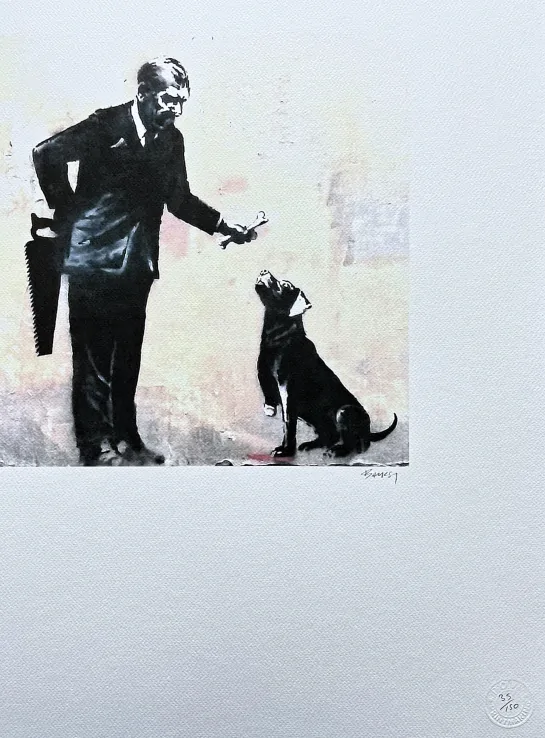 Banksy - Man with dog 35/150 - číslovaná edice s certifikátem, 50x70cm