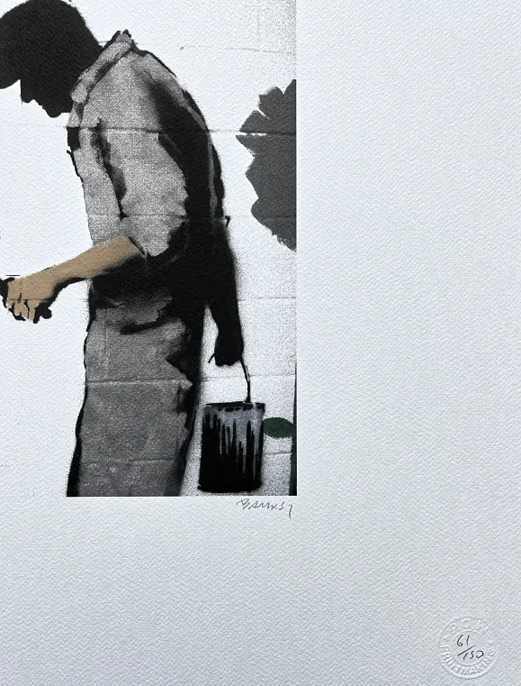 Banksy - Boy with flower wall 61/150 - číslovaná edice s certifikátem, 70x50cm