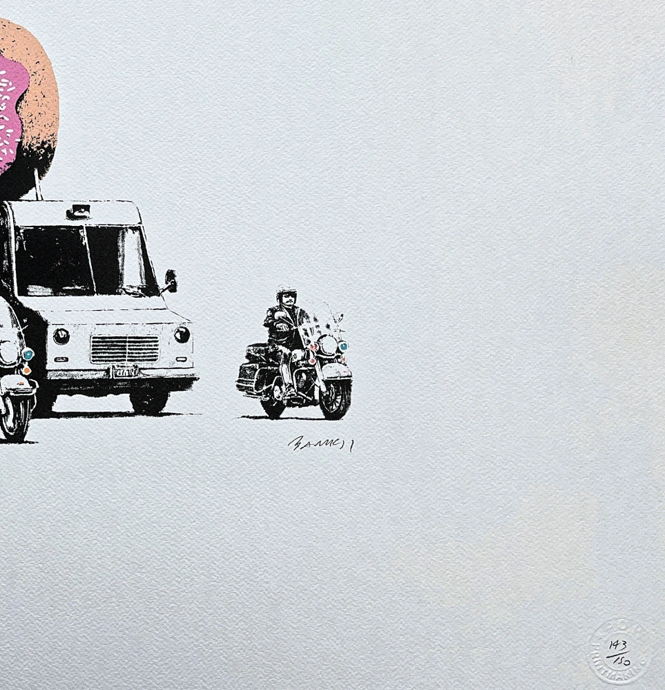 Banksy - Police donut x/150 - číslovaná edice s certifikátem, 70x50cm