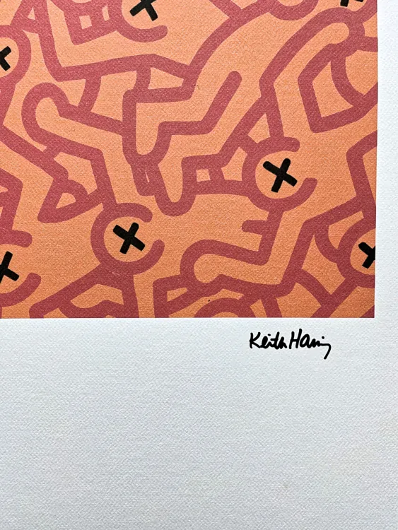 Keith Haring - Untitled orange 70/150 - signováno, limitovaná edice s certifikátem, 50x70 cm