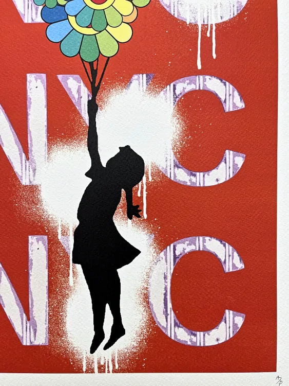 Death NYC - Banksy Flying baloon girl, NYC a Murakami - limitovaná edice s certifikátem, 32x45cm