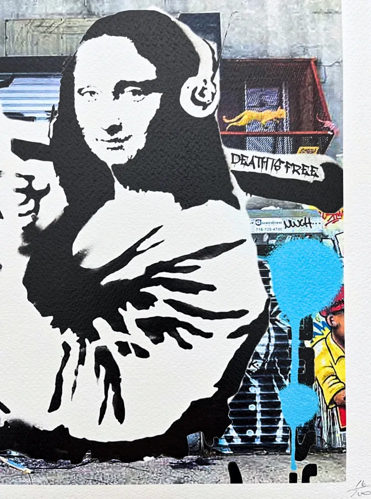 Death NYC - Banksy Mona Lisa bazooka - limitovaná edice s certifikátem, 45x32cm