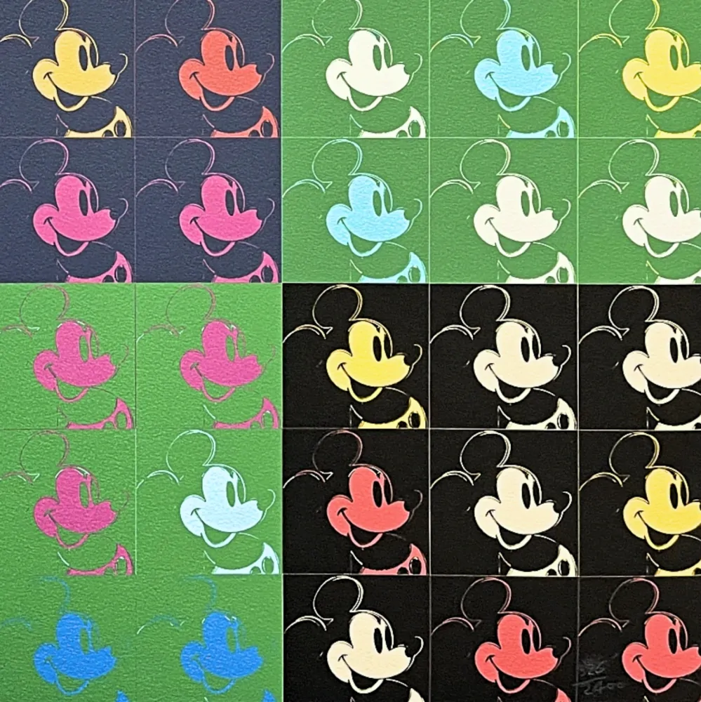 Andy Warhol - Mickey Mouse koláž 326/2400 - 60x60cm, limitovaná edice CMOA s certifikátem