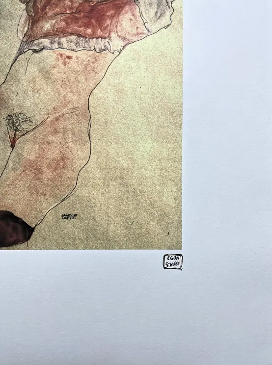 Egon Schiele - Nude with red Blouse 81/200 - limitovaná edice, s certifikátem, 50x70 cm
