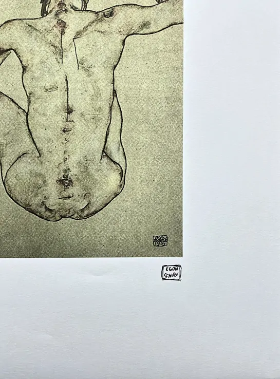 Egon Schiele - Seated back nude 50/200 - limitovaná edice, s certifikátem, 50x70 cm
