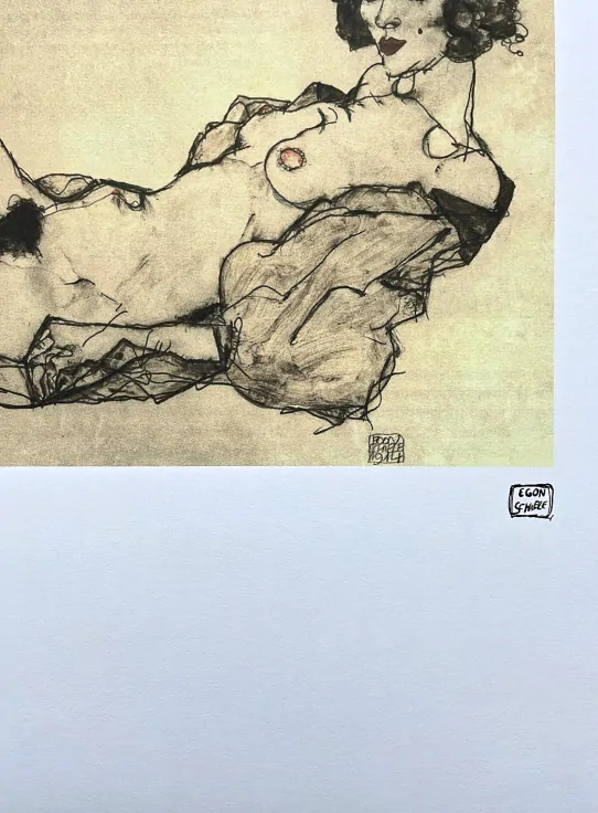 Egon Schiele - Act in black shirt x/200 - limitovaná edice, s certifikátem, 50x70 cm