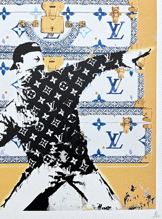 Death NYC - Banksy Flower Thrower a Louis Vuitton - limitovaná edice s certifikátem, 32x45cm