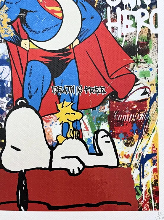 Death NYC - Superman a Snoopy - limitovaná edice s certifikátem, 32x45cm