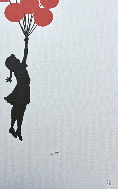 Banksy - Flying Balloon Girl 132/150 - číslovaná edice s certifikátem, 50x70cm
