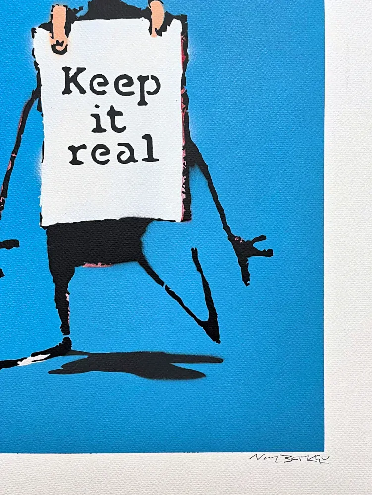 BANKSY/NOT BANKSY - Keep it Real F-blue 4/10 - originální ručně stříkaný sprej na papíře