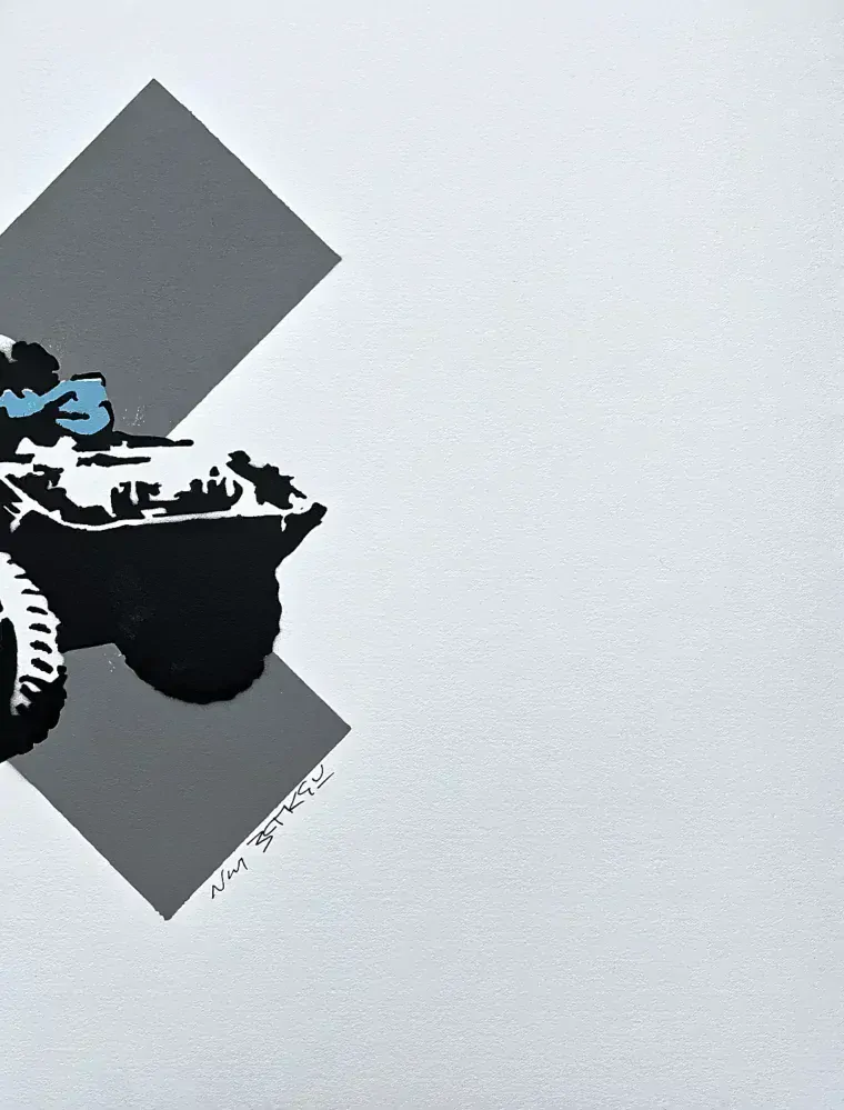 BANKSY/NOT BANKSY - Scout Car 2/10 - originální ručně stříkaný sprej na papíře