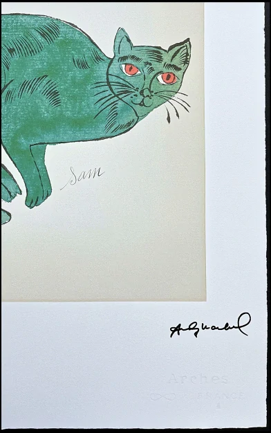 Andy Warhol - Cat Sam - zelený ležící 25/100 - edice Leo Castelli s certifikátem