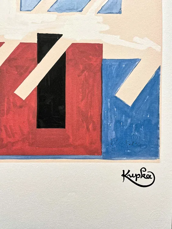 František Kupka - Red and blue composition 201/350 - limitovaná edice s certifikátem, 50x70cm