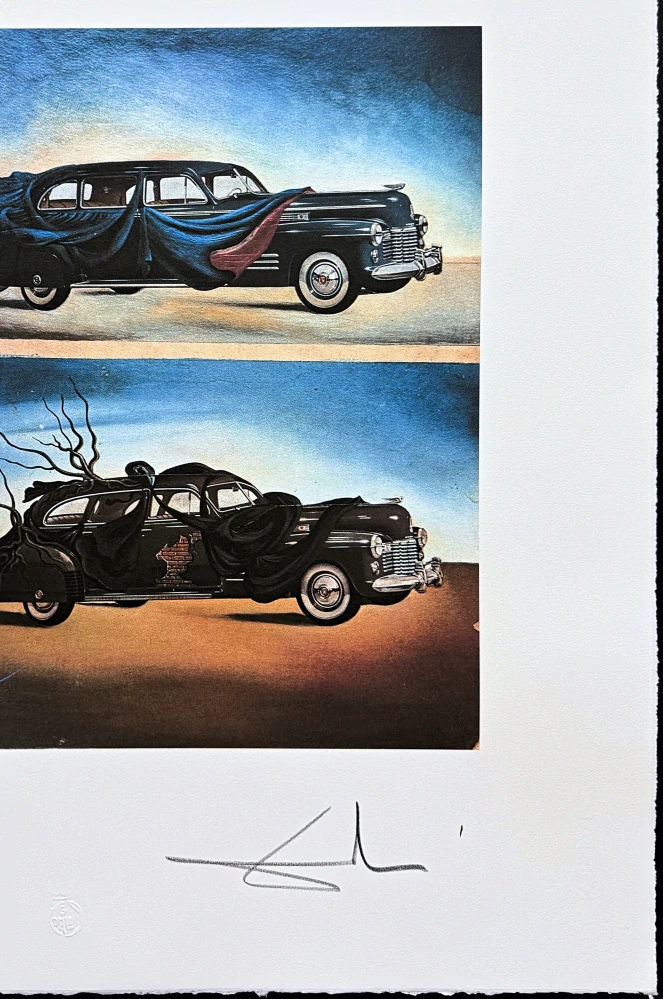Salvador Dalí - Clothed automobile Two cadillacs - signováno, limitovaná edice, 50x66cm