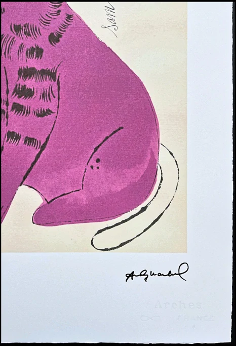Andy Warhol - Cat Sam tmavě růžový 30/100 - edice Leo Castelli s certifikátem